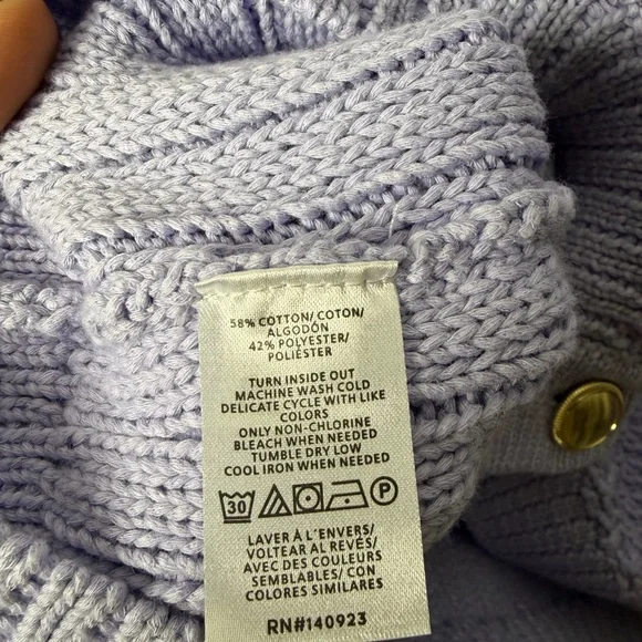 Ann Taylor Purple Sweater Cardigan Jacket Lavender Gold Buttons Medium Petite *B - Picture 8 of 11